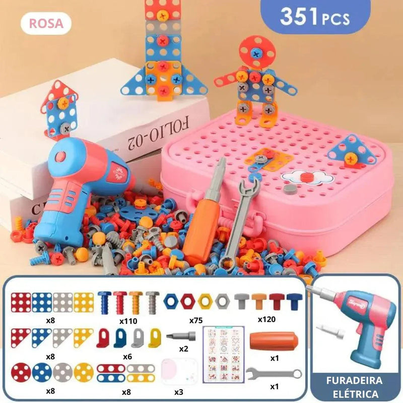 Maleta de Ferramentas Infantil + Furadeira Elétrica