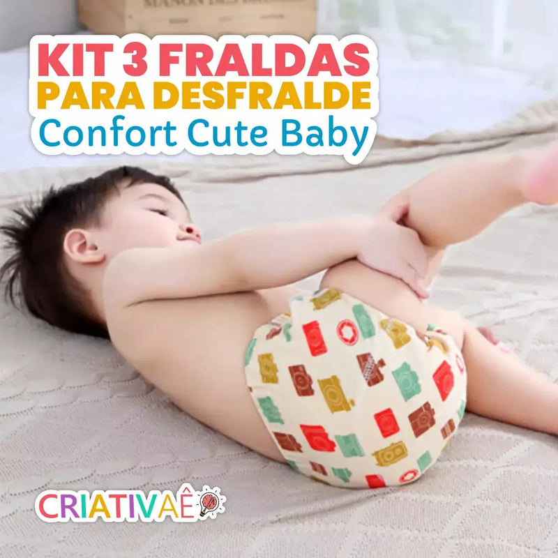 Kit 3 Fraldas para Desfralde Confort Cute Baby Premium + Brinde Exclusivo