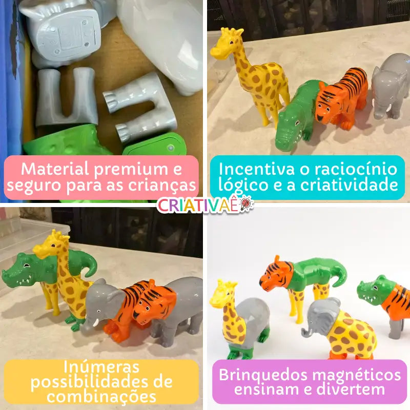 MagnetoZoo - Quebra-cabeça Educativo Magnético 3D para Criar, Combinar e Misturar Animais