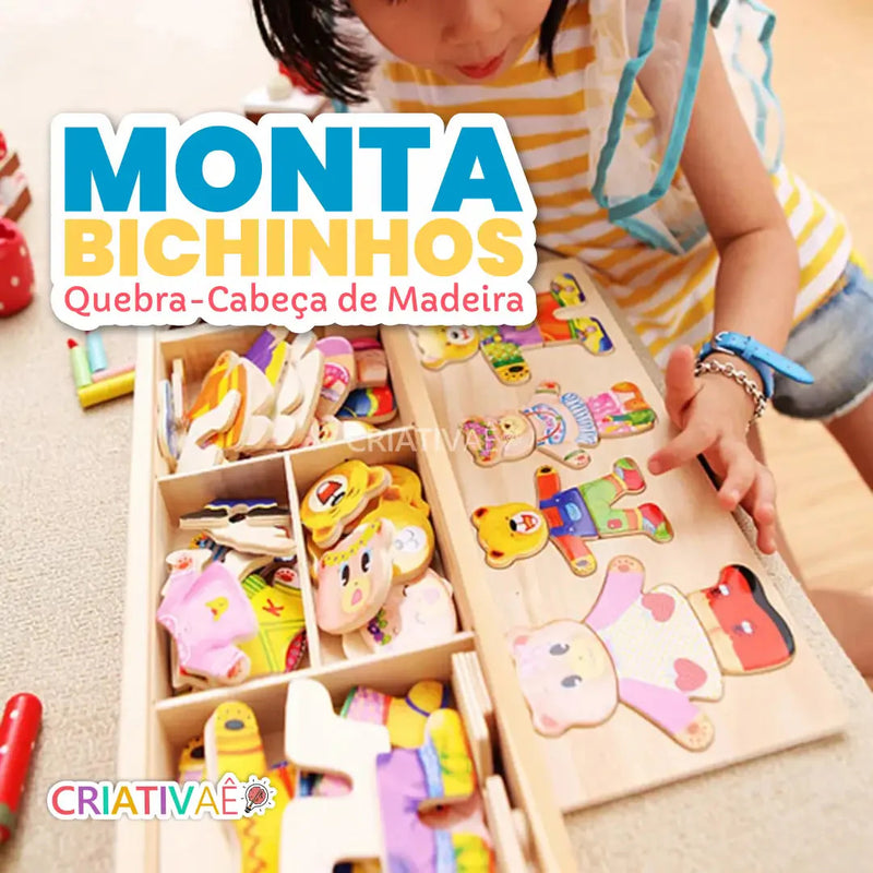Monta Bichinhos - Quebra Cabeça Educativo de Madeira